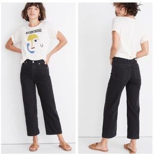 Madewell Black Wide Leg Crop Raw Hem Jeans